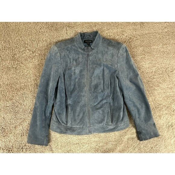Valerie Stevens 100% Leather Suede Jacket Blue Large - Picture 2 of 14